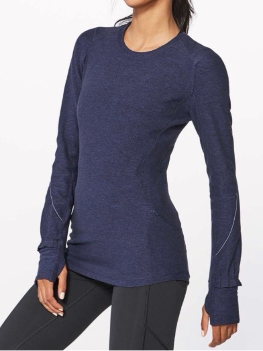 Lululemon Extra Mile Long Sleeve Heathered Hero Blue / Black 12